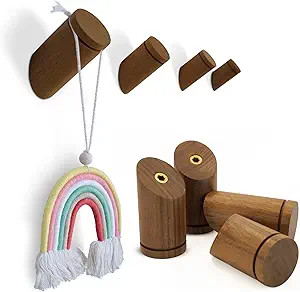 Haven Houz Walnut Wood Wall Hooks, Wall-Mounted Wooden Wall Hooks, Handcrafted Wood Hooks, Modern... | Amazon (US)