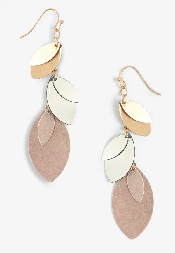Mixed Metal Leaf Linear Drop Earrings | Maurices