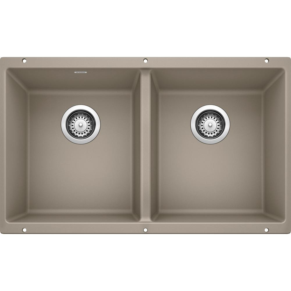 PRECIS Undermount Granite Composite 29.75 in. 50/50 Double Bowl Kitchen Sink in Truffle | The Home Depot