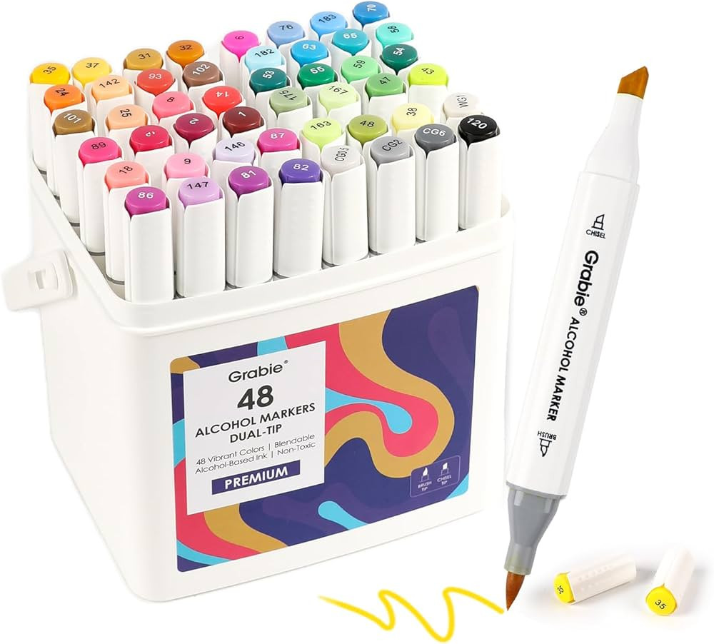 Grabie Alcohol Based Marker with Case and Coloring Book, 48-color Double Tipped Alcohol Markers, ... | Amazon (US)