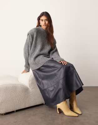 ARRANGE rib knitted shoulder pad jumper in charcoal | ASOS (Global)