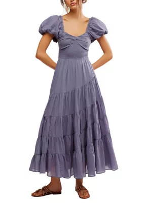 Free People Women's Sundrenched Short Sleeve Maxi Dress, Blue, Large | Belk