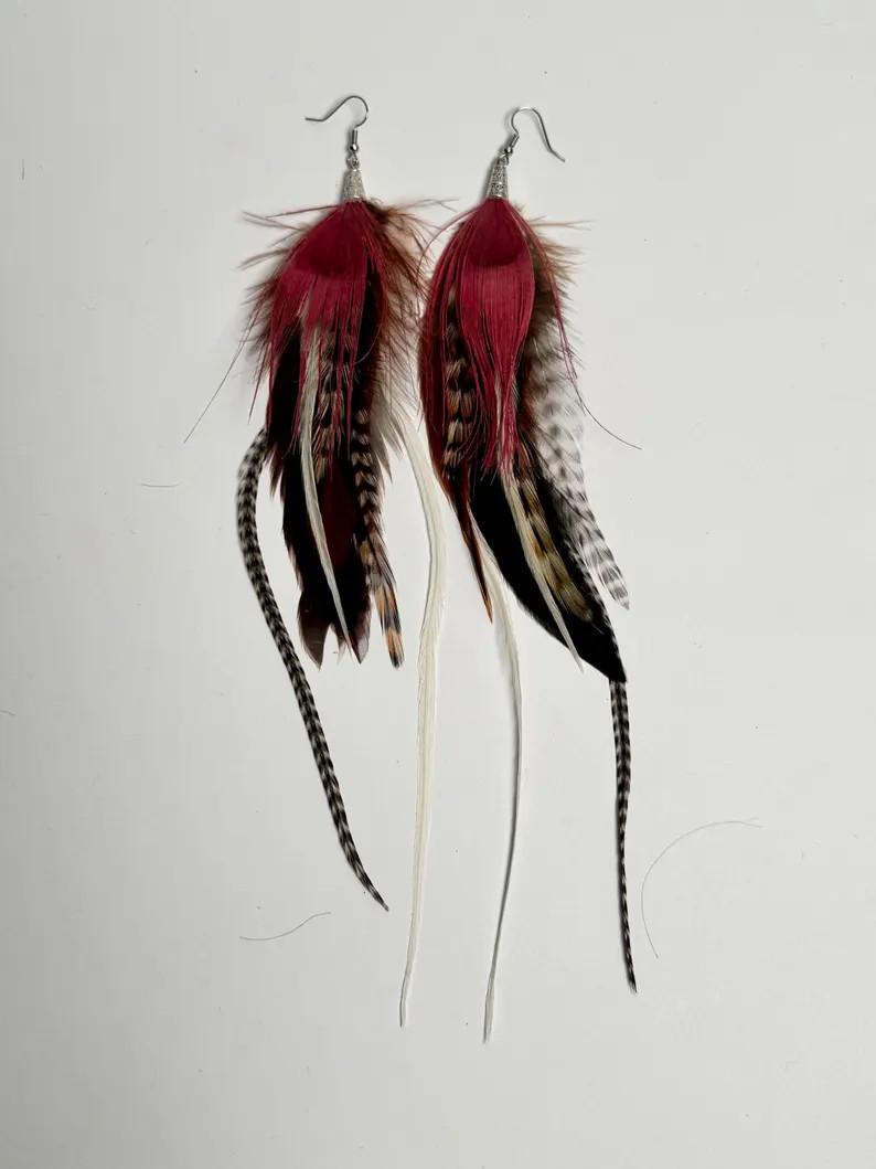 Handmade Burgundy & Neutral Tone Peacock Feather Earrings - \u201calter Ego\u201d - Etsy | Etsy (Global)