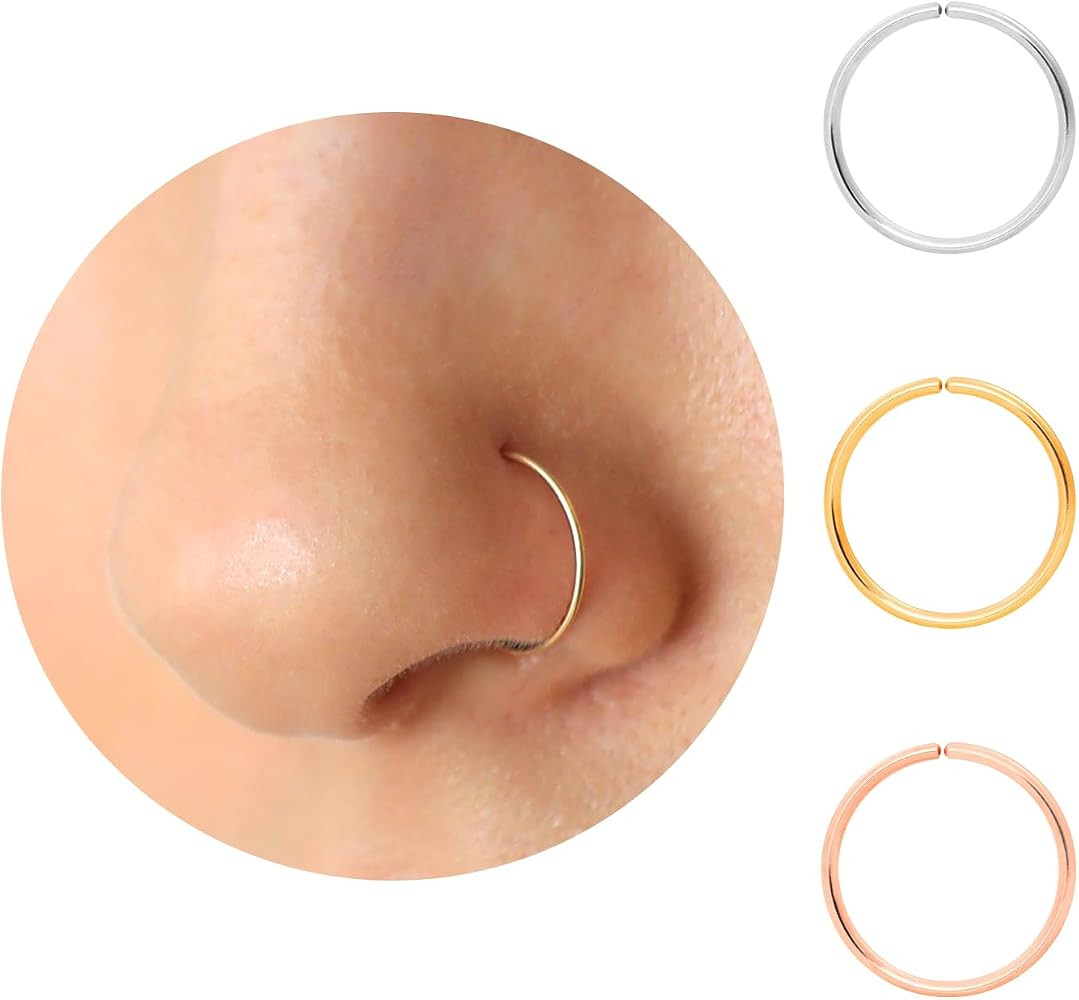 Small Thin Gold or Sterling Silver Nose Ring Hoops for Women, 22g/24g/20g Tiny Nose Piercing Jewe... | Amazon (US)