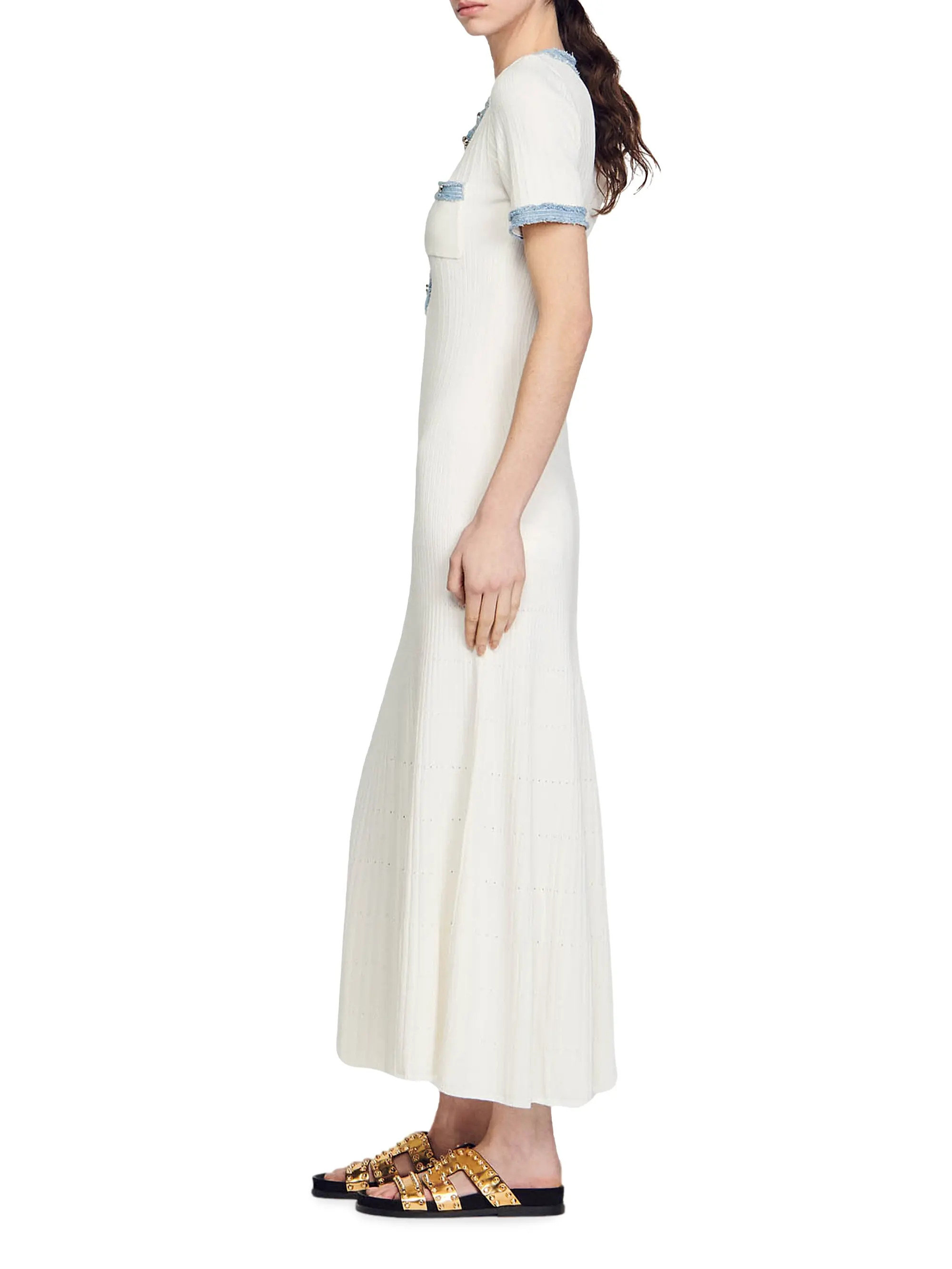 Shop Sandro Knit and Denim Midi Dress | Saks Fifth Avenue | Saks Fifth Avenue