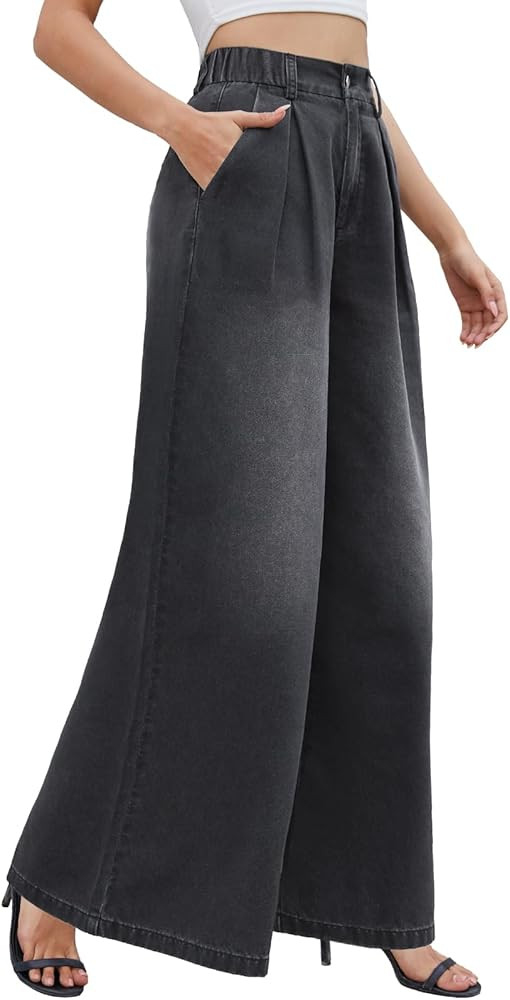 Tapata Women's 24"/27"/30"/33" Inseam Wide Leg Jeans Petite Elastic Waist Baggy Denim Pants Long ... | Amazon (US)