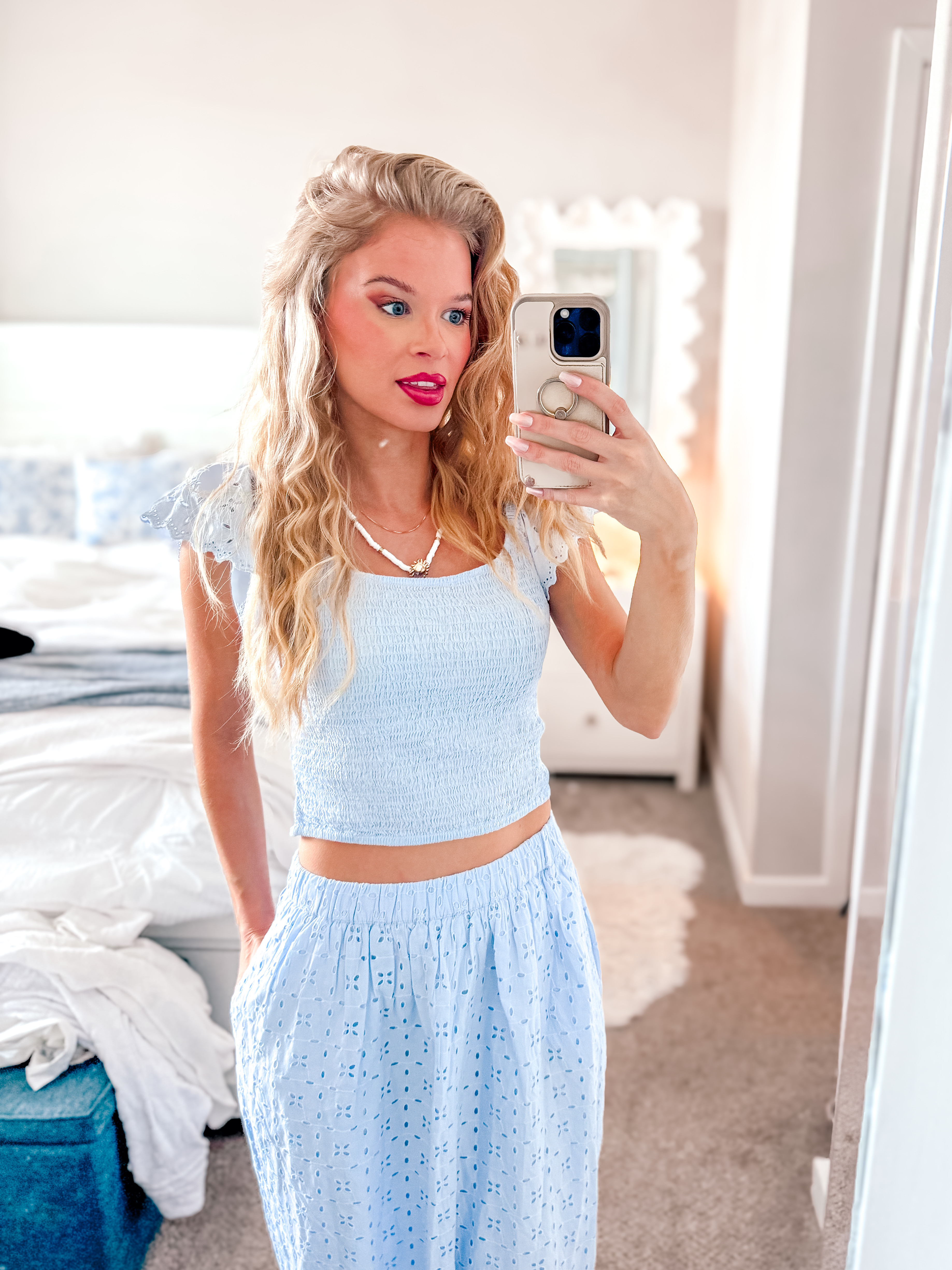 Spring summer outfit fashion 
Two piece set blue 
White and gold necklace 
Affordable
Petite style 
Target style 

#LTKFindsUnder50 #LTKFindsUnder100 #LTKPetite