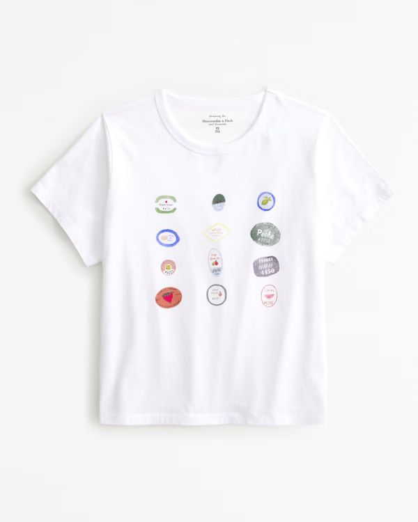 Women's Short-Sleeve Stickers Graphic Skimming Tee | Women's Tops | Abercrombie.com | Abercrombie & Fitch (US)