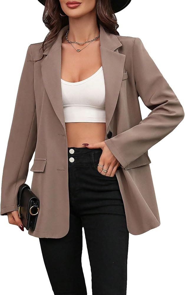 SweatyRocks Women's Long Sleeve Button Up Solid Work Blazer Notched Lapel Collar Lightweight Offi... | Amazon (US)