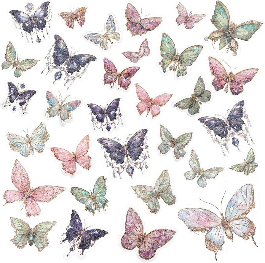 80PCS Vintage Butterfly Stickers Set Holographic Glitter Butterfly Stickers Waterproof Transparen... | Amazon (UK)