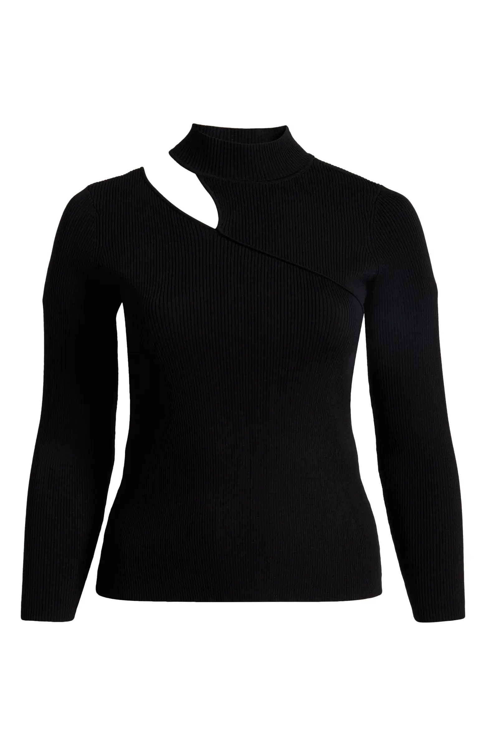 Shoulder Cutout Mock Neck Rib Sweater | Nordstrom