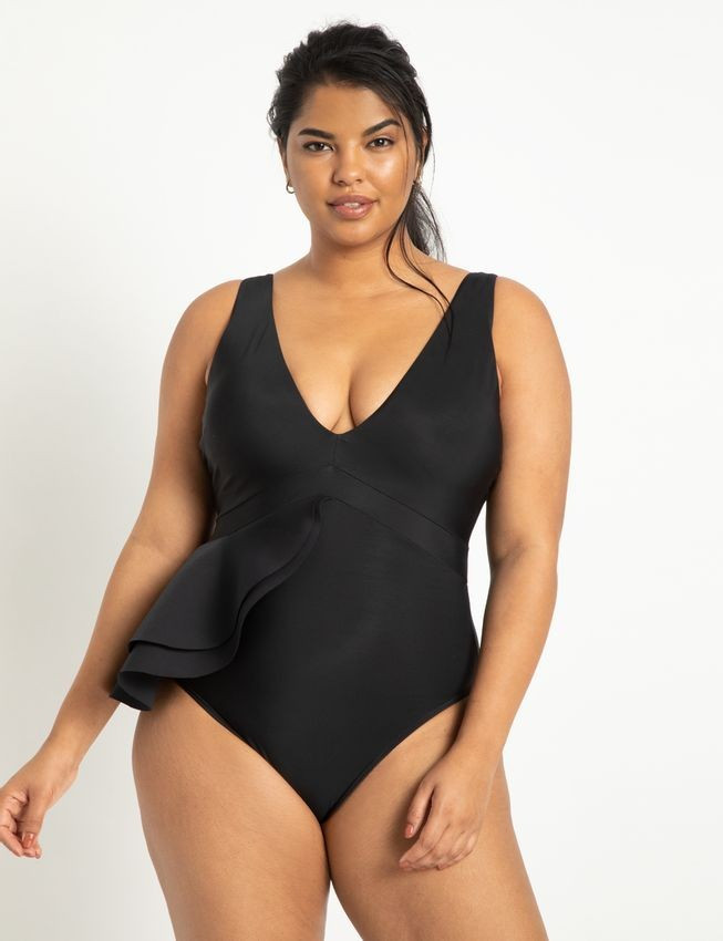 Asymmetric Peplum Swimsuit | Eloquii