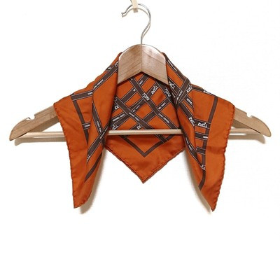 Auth HERMES Petit Carre - Orange Dark Brown Scarf  | eBay | eBay US