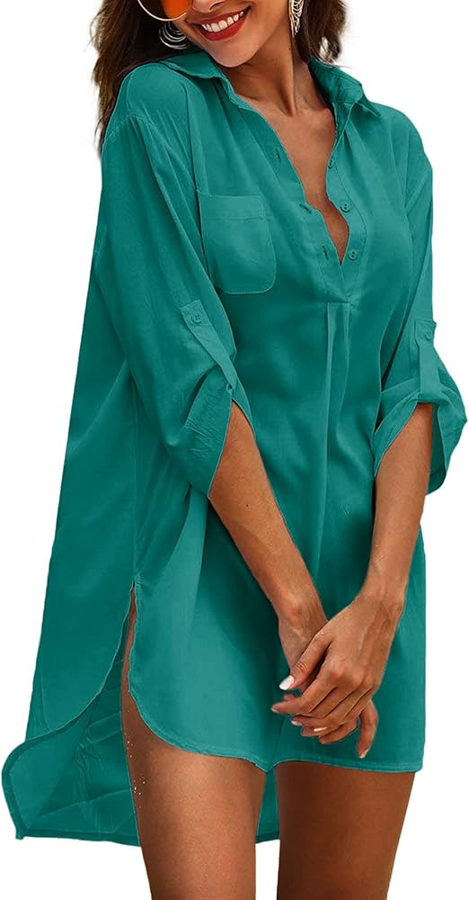 Ekouaer Women's Cover Up Shirt Swimsuit Beach Bikini Beachwear Bathing Suit S-3XL | Amazon (US)