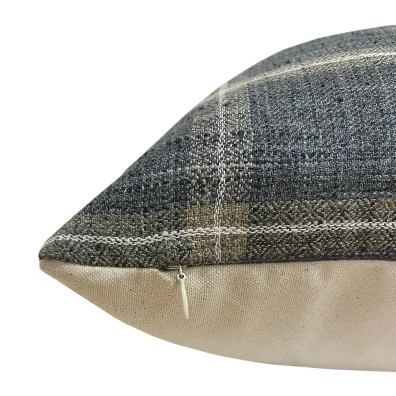 NASH || Woven Blue Stripe Pillow Cover, Earthy Pillow, Blue Stripe Pillow, Blue Plaid Pillow, Tex... | Etsy (US)