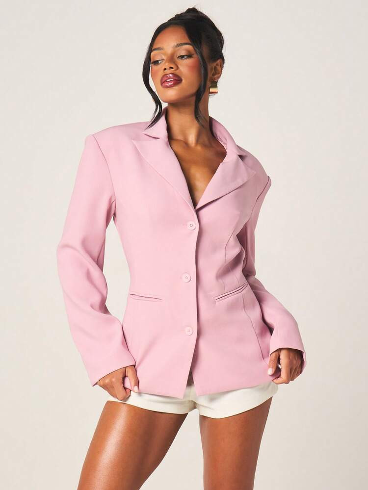 MISSGUIDED Women Pink Cut Out Back Blazer With Lapel Collar And Button Closure For Office Profess... | SHEIN