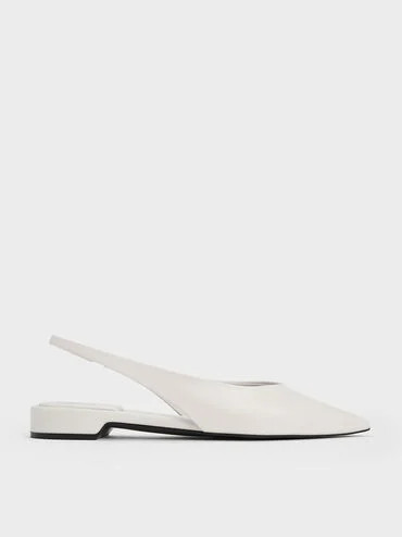Pointed-Toe High-Vamp Slingback Flats
    
         - White | Charles & Keith US
