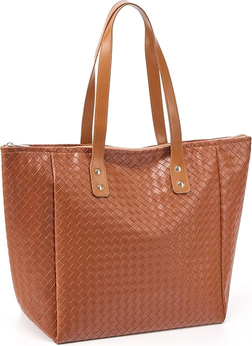 Women's Tote Bag - Vegan Woven Texture PU Leather Hobo Purse, Shoulder Handbag for Work, Travel | Amazon (US)