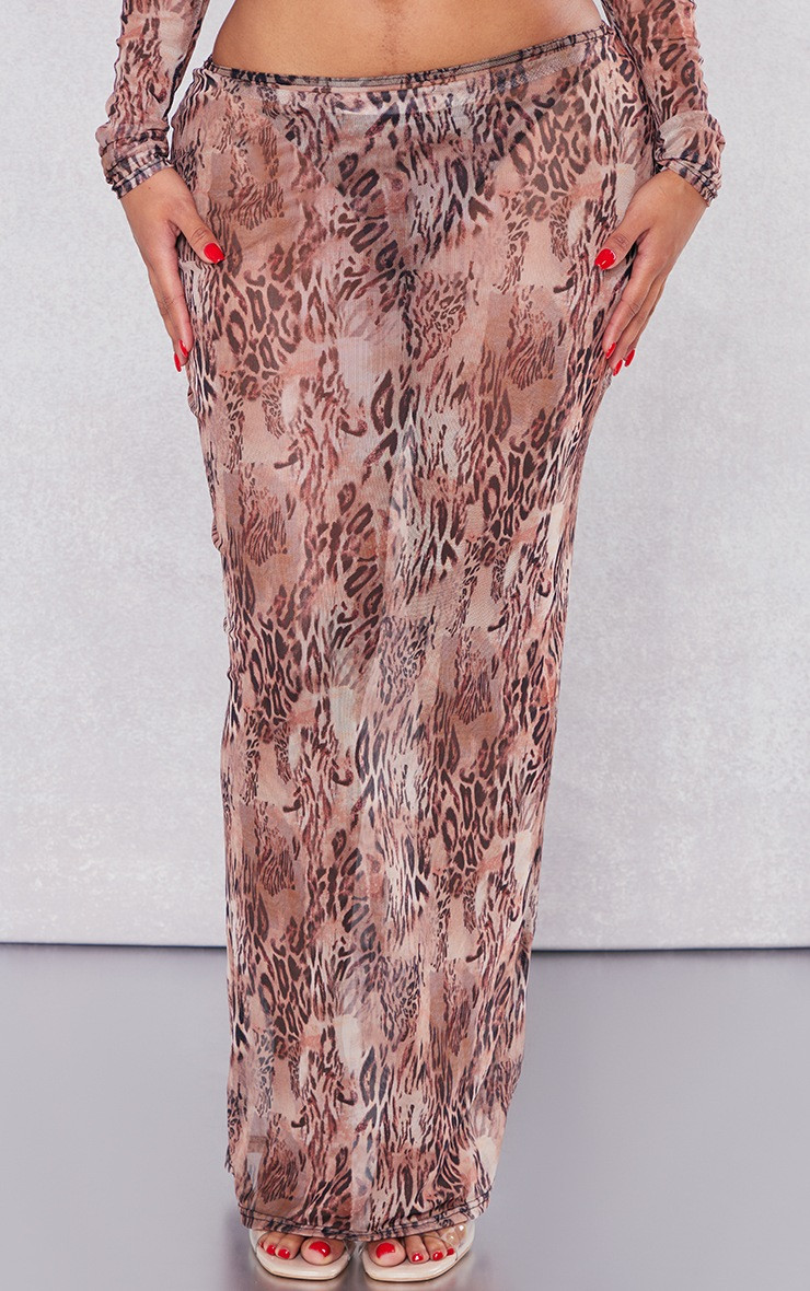 Shape Orange Leopard Printed Mesh Low Rise Maxi Skirt | PrettyLittleThing UK