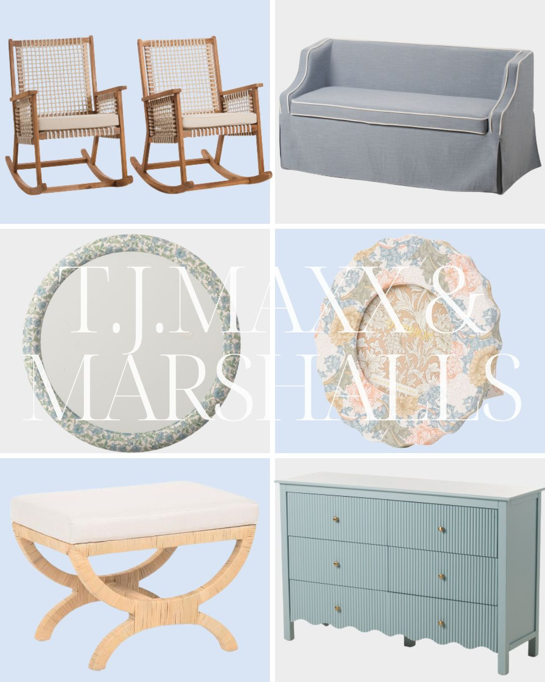 T.J. Maxx and Marshalls finds! 

living room | bathroom | bedroom | home decor | home refresh | bedding | nursery | classic home | traditional home | blue and white | furniture | coffee table | southern home | coastal home | grandmillennial home | scalloped | woven | rattan | classic style | preppy style | grandmillennial decor | blue and white decor | classic home decor | traditional home | bedroom decor | bedroom furniture | dresser | blue chair | brass lamp | floor mirror | euro pillow | white bed | linen duvet | side table | rug | glassware | cups | plates | hosting | kitchen spring | sale picks | outdoor furniture | porch | beach | Lillian August | Karma Home | Ballard Designs 

 #LTKHome