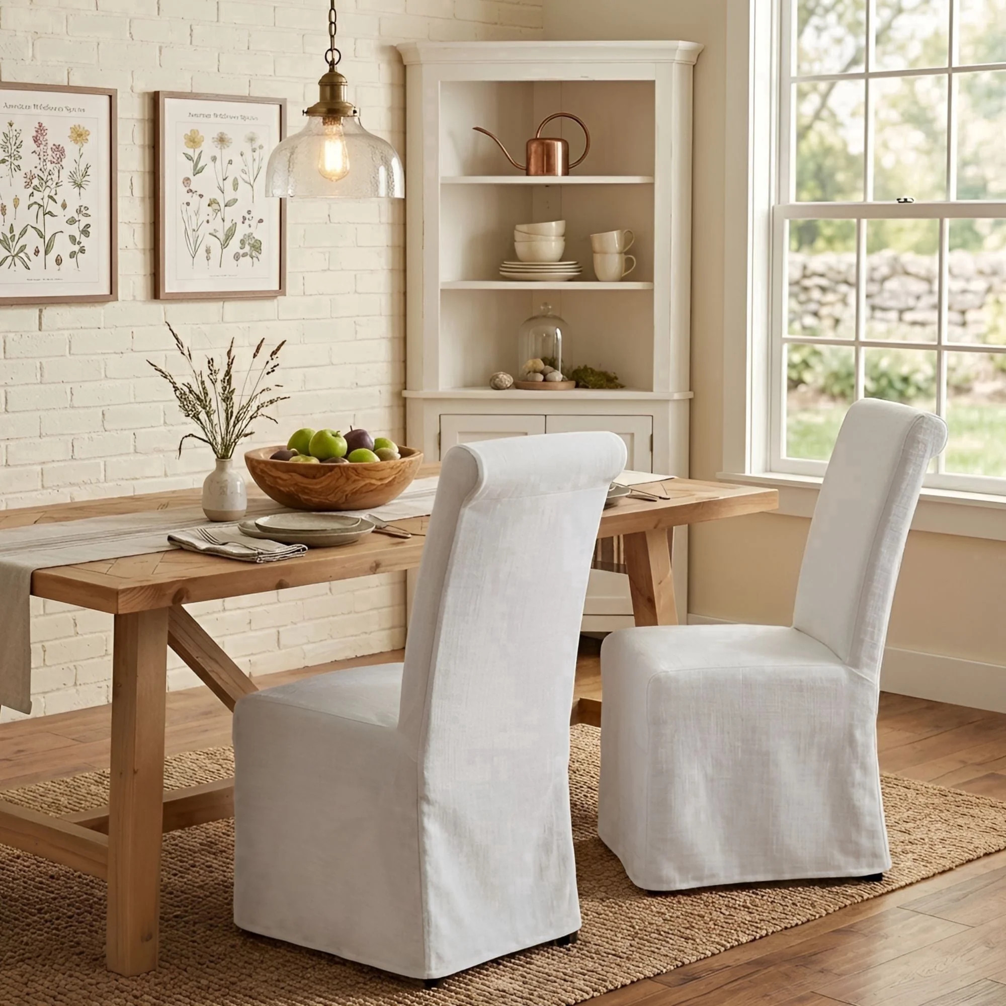 Dayalane Slipcovered Parsons Dining Chairs Set of 4, Modern Farmhouse High Back Linen Upholstered Chair with Removable Skirted, Classic Wooden Side Kitchen Chairs for Dining Living Room, Beige | Walmart (US)