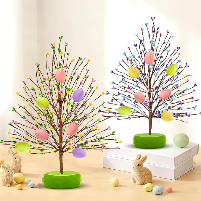 TURNMEON Easter Decorations 2 Pack Easter Tree with 14 Pastel Eggs Ornaments and Floral Berry Blo... | Amazon (US)