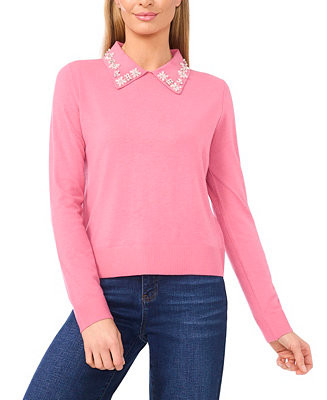 Women's Collared Neck Embellished Polo Sweater | Macy's