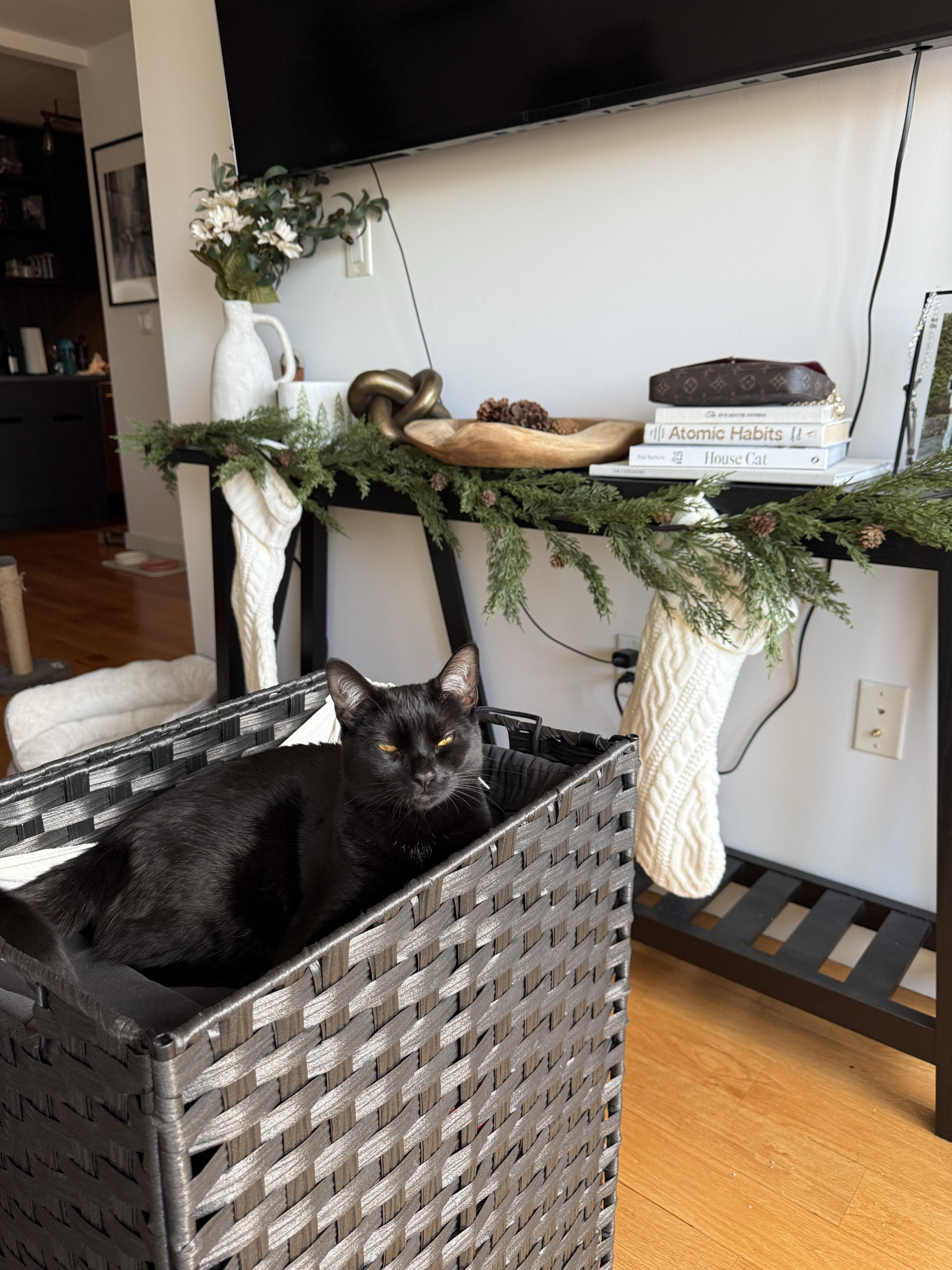 She loves the laundry basket! Holiday corners that feel lived-in and loved 🐈‍⬛🤍 Neutral decor, cozy textures, and the kind of vibe you want to come home to all winter.

#LTKootd #LTKHoliday #LTKdayinmylife