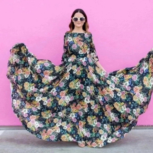 NWT Yumi Kim Black Floral Woodstock Maxi Dress 3/4 sleeve Size XS | Poshmark