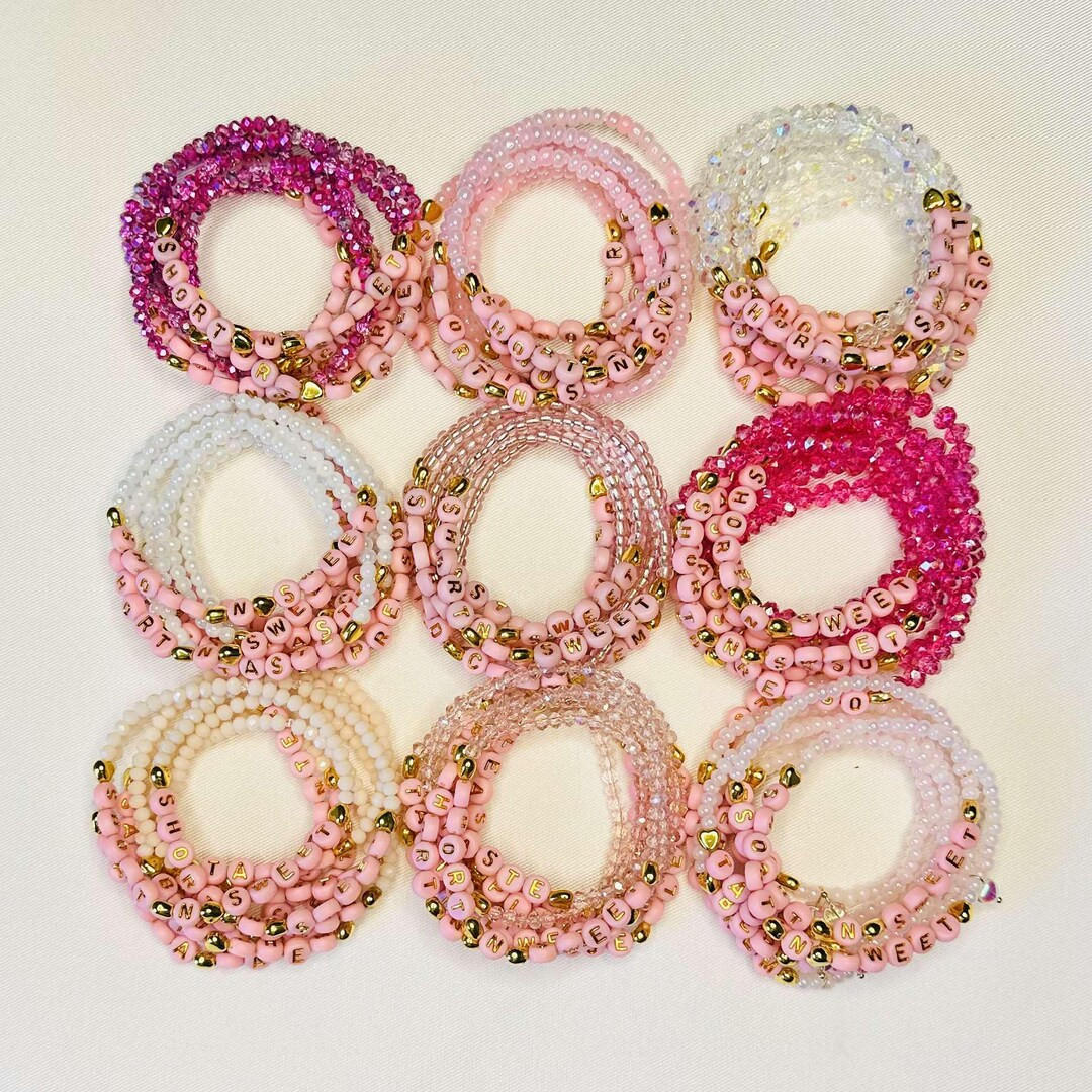 Short N' Sweet Sabrina Carpenter Customisable Friendship Bracelets Bright Pink With Gold and Char... | Etsy (US)