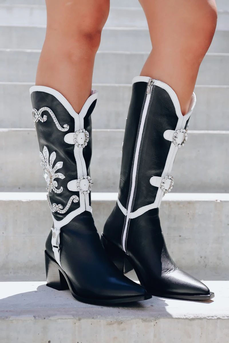 Jolene Embellished Cowgirl Boots - Black | Whiskey Darling Boutique