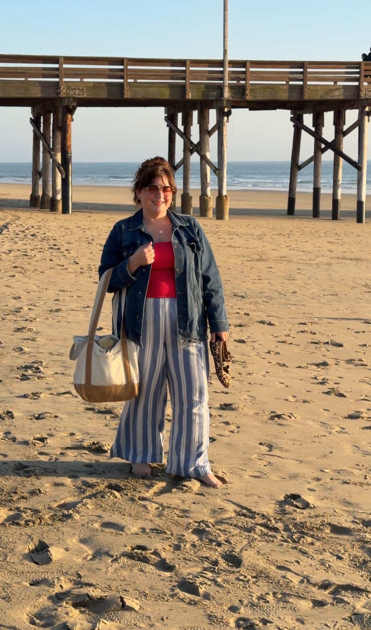 Beach OOTD: Linen pull on pants, jean jacket, canvas tote, fun sunglasses

#LTKMidsize #LTKootd #LTKTravel