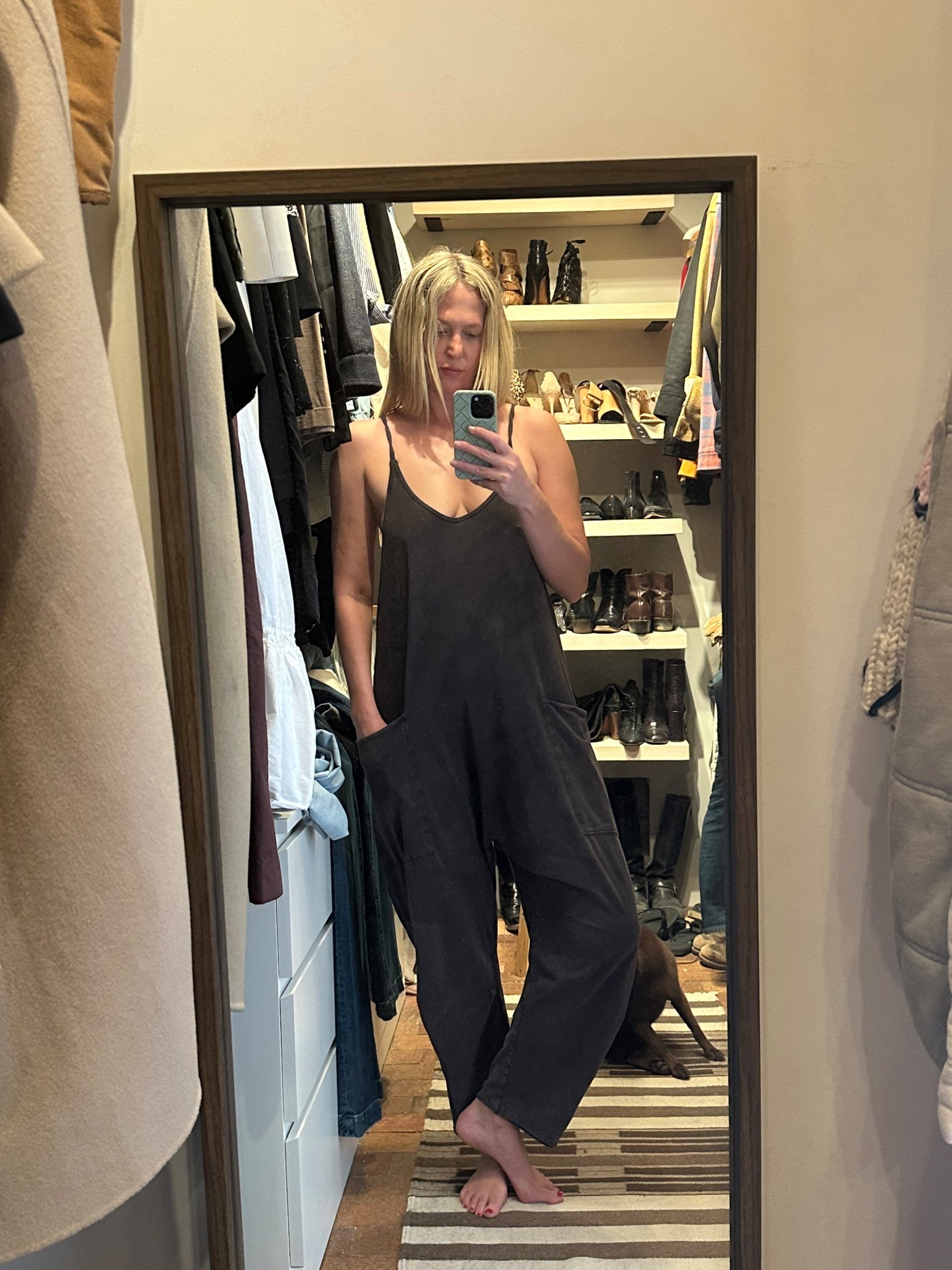This jumpsuit has been in weekly rotation year round for five years. I love it because it is menopause perimenopause, postpartum belly, friendly. Also, I just cut the zipper out of the back upper pocket so I could do yoga in it too.

#LTKMidsize #LTKOver40 #LTKFindsUnder100