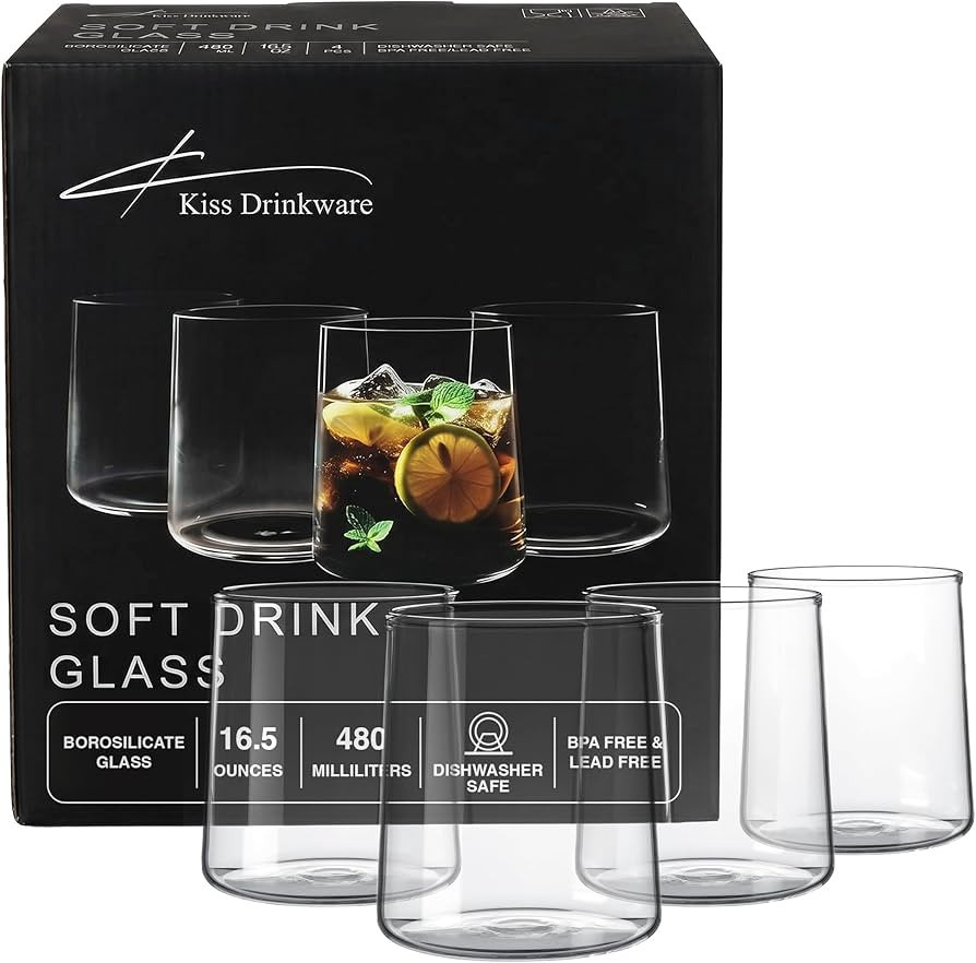 Joseph Sedgh Collection Borosilicate Drinking Tumbler Glasses, Set of 4, Clear Glass | Amazon (US)