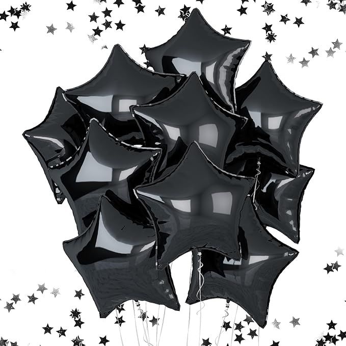 Black Star Foil Balloons, 18 Inches Star Foil Balloons for Helium, 10 pcs Black Helium Birthday B... | Amazon (US)