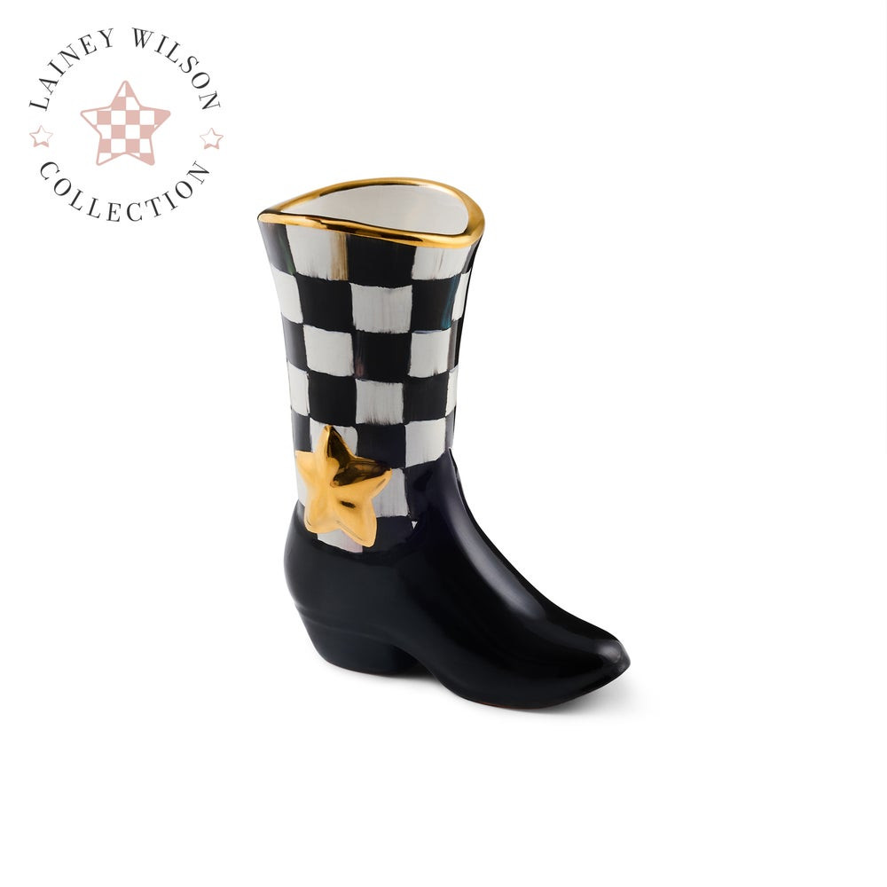Lainey Wilson Courtly Check Cowgirl Boot Bud Vase | MacKenzie-Childs