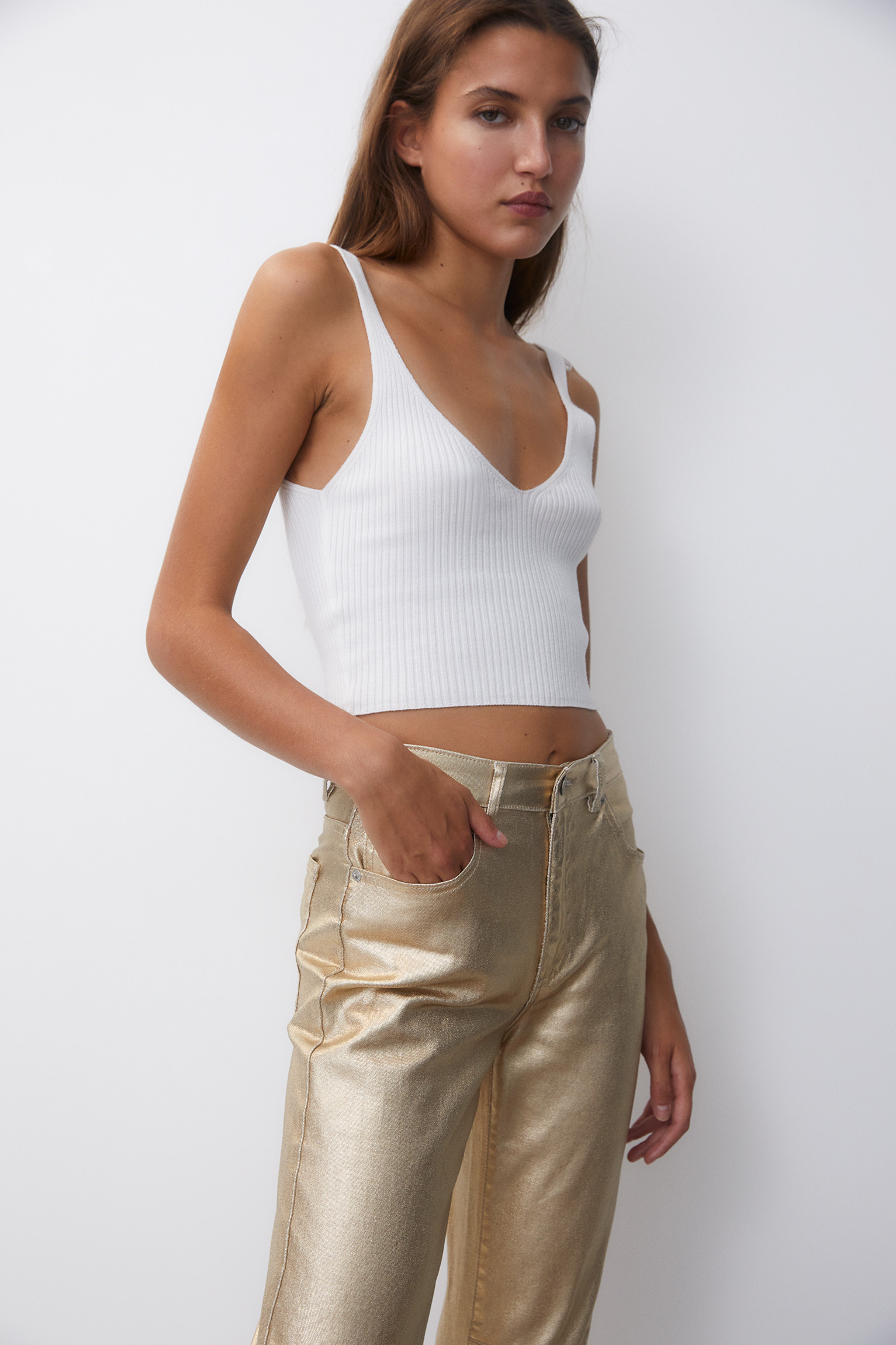 Straight fit metallic trousers | PULL and BEAR UK