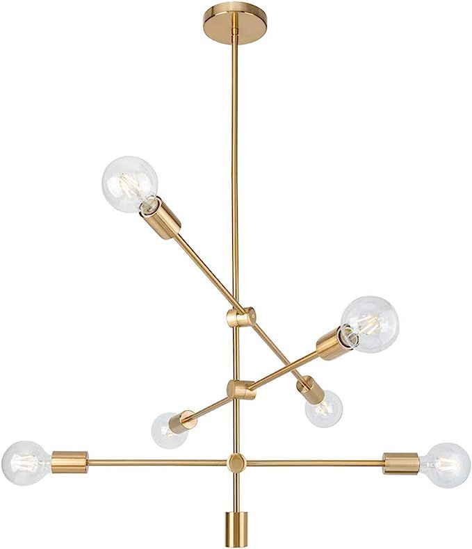 Ganeed Sputnik Chandeliers Modern 6 Lights Brushed Brass Chandelier Mid Century Pendant Lighting ... | Amazon (US)