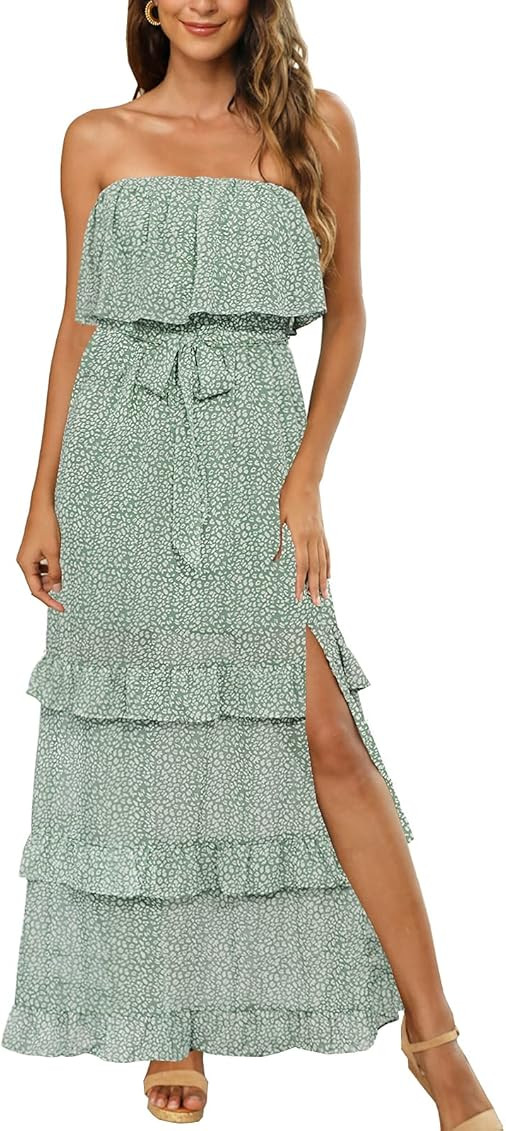 Zattcas Women Off Shoulder Maxi Dress Summer Strapless Long Maxi Dress with Slit | Amazon (US)