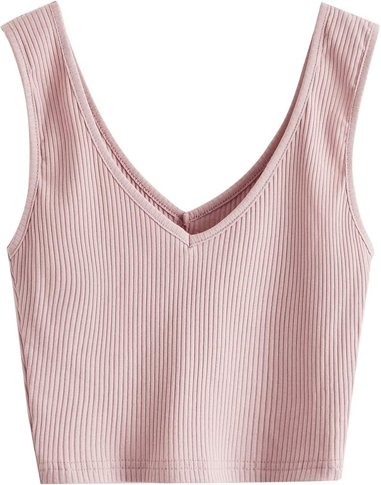 SweatyRocks Women's Sleeveless Casual Ribbed Knit Shirt Basic Crop Tank Top | Amazon (US)