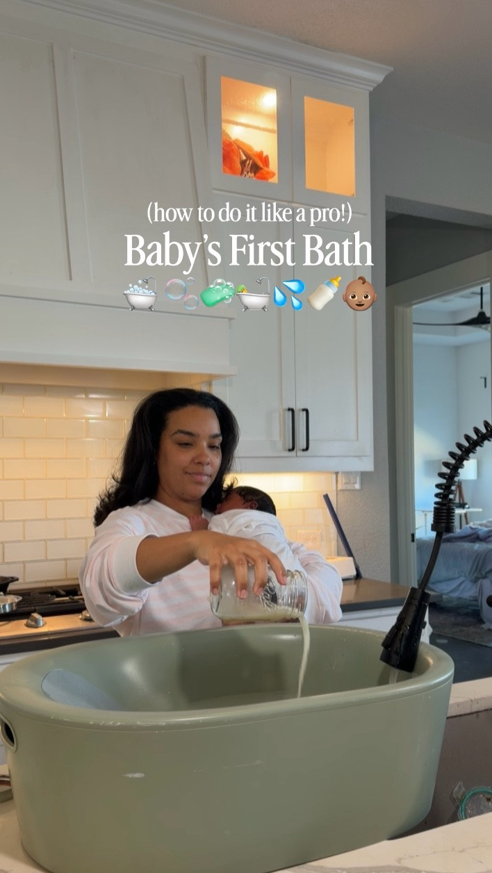 The first bath is always the sweetest 🥰🥹🧼🛁🫧👶🏽🍼

With this being my 5th baby, here are a few tips to make this moment as relaxed and enjoyable as possible for baby (and you!)

1. Feed/Nurse your baby right before you strip them down

2. Keep them wrapped up in a towel or muslin cloth in and outside the tub because they don’t like being cold and still need help regulating their own body temperature at this newborn stage! 

3. If you’ve got some breastmilk pumped, add it to their bath water! It’s great for their skin 😊

4. Skip bubble bath and any heavily scented skincare products. Simple natural fragrances like chamomile/lavender are good because they have soothing properties but you want to be very careful as baby’s skin is sensitive and still learning how to accommodate the outside world! 

5. Give baby a nice massage to help them relax and also stretch out their limbs! 

6. Be ready to nurse/feed right after baby is dressed and be prepared for them to get some GOOD GOOD sleep 🥰💤

#newborntips #postpartum #newborn 

#LTKBaby #LTKmomlife