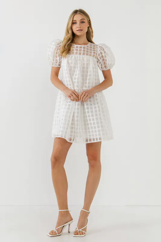 English Factory Gridded Organza Mini Dress - White - M | Verishop