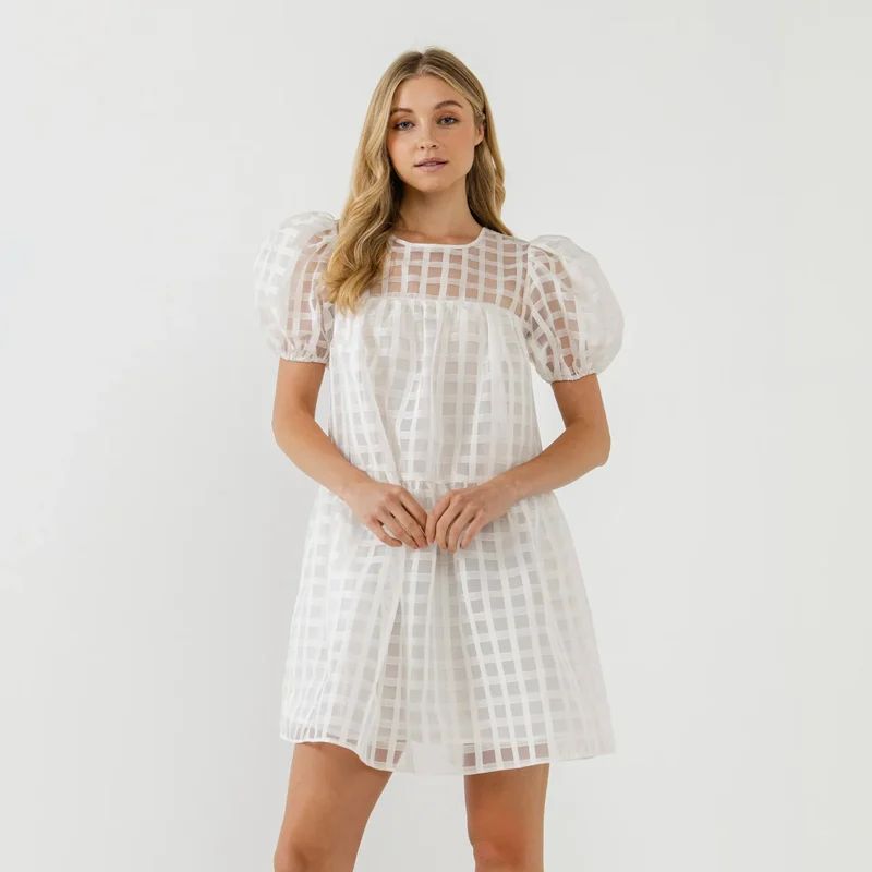 English Factory Gridded Organza Mini Dress - White - M | Verishop