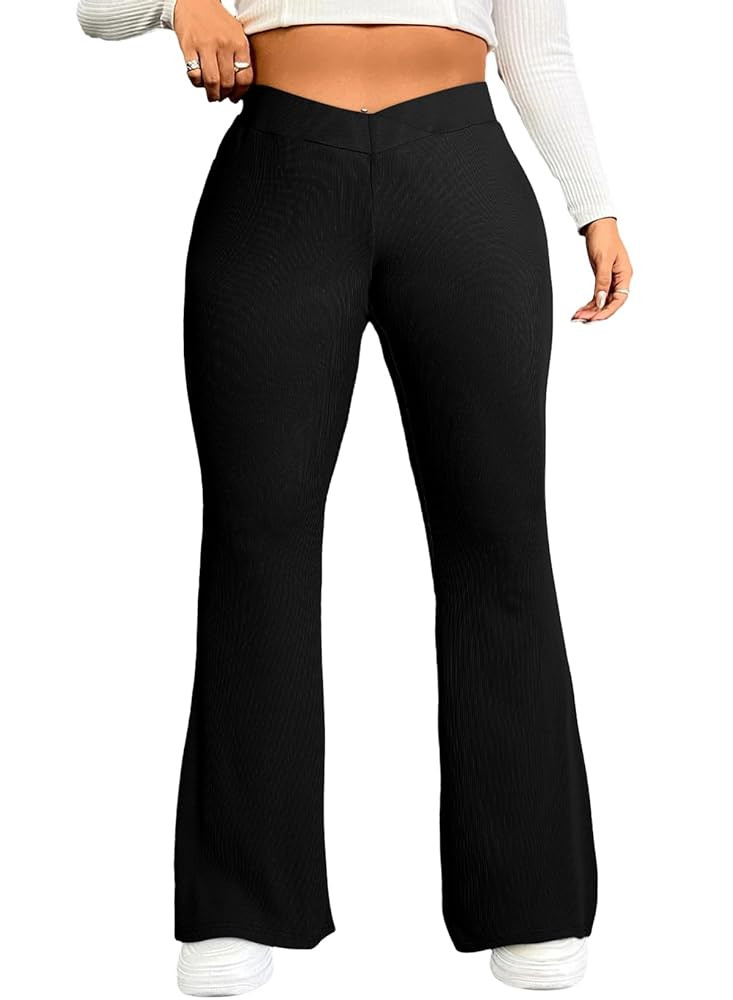 Eytino Plus Size Leggings for Women Elastic High Waisted Crossover Flare Pants Lounge Trousers(1X... | Amazon (US)