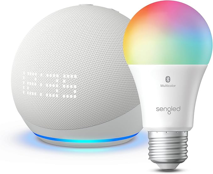 Echo Dot (5th Gen) with Clock | Glacier White with Sengled Bluetooth Color Bulb | Alexa smart hom... | Amazon (US)