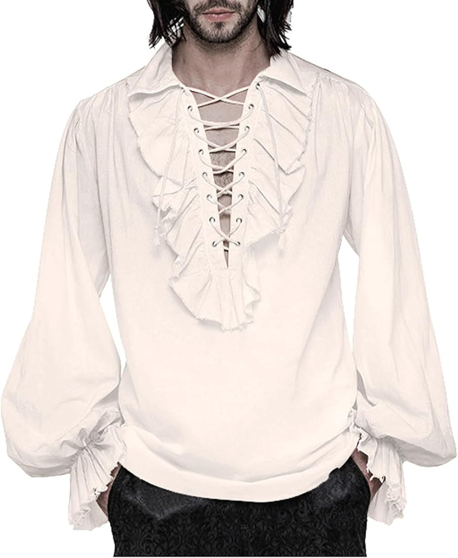 Mens Pirate Costume Shirt Steampunk Medieval Renaissance Shirt Gothic Ruffled Halloween Cosplay T... | Amazon (US)
