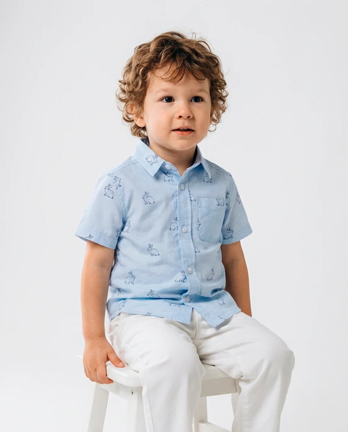 Baby And Toddler Boys Dad And Me Bunny Poplin Button Up Shirt - blue | The Children's Place