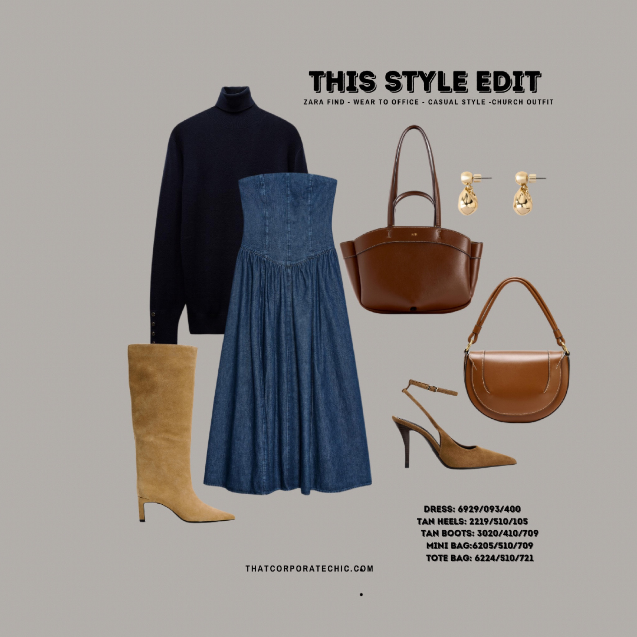 Zara find/styling - bandeau denim dresss- style this dress with a navy knit top, white shirt, baby blue shirt/ striped shirt - complete the look with tan accessories.

Can be worn for a casual office style, church look and elevated casual wear 


Outfit reference from Zara 
Dress: 6929/093/400
Tan Heels: 2219/510/105
Tan boots: 3020/410/709
mini bag:6205/510/709
Tote bag: 6224/510/721



#LTKworkwear #LTKmodest #LTKstyletip