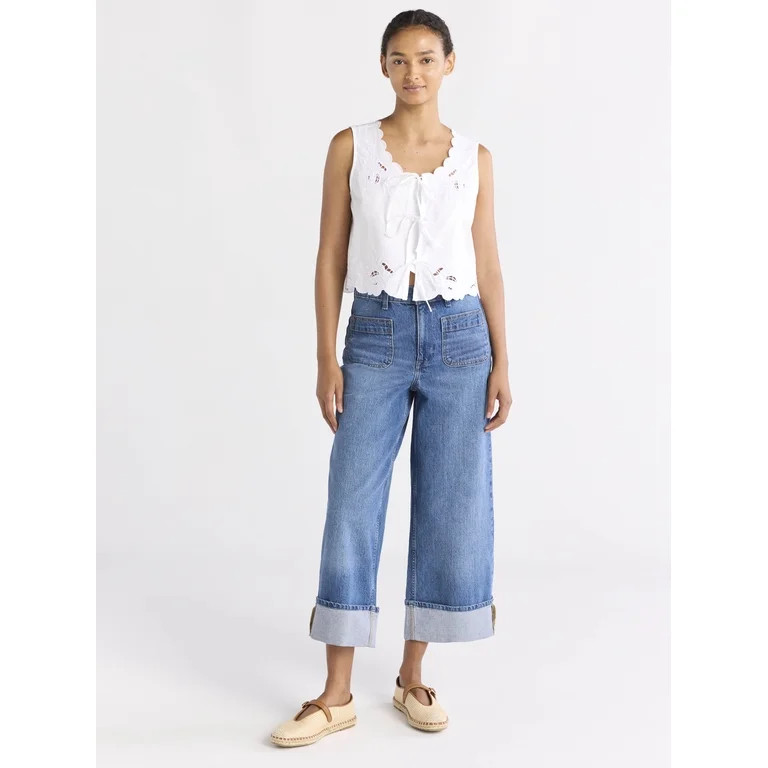 Free Assembly Women’s High Rise Cuffed Jeans with Patch Pockets, 30" Inseam, Sizes 0-28 | Walmart (US)