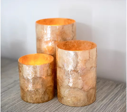 Make Your Selection: "As Is" Set/3 Capiz Hurricane with LED Candle by Lauren McBride | QVC